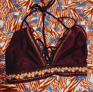 BECCA By Rebecca Virtue Embroidered Halter Bikini Top        (#B-3)